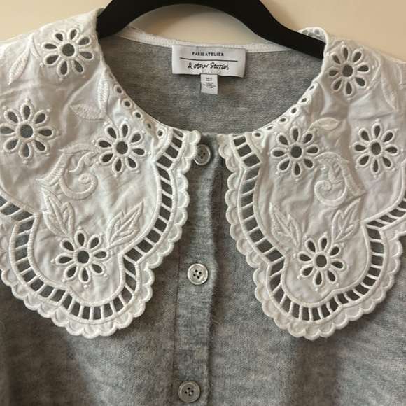 & other stories gray wools/alpaca embroidered collar button down Cardigan - Picture 2 of 6